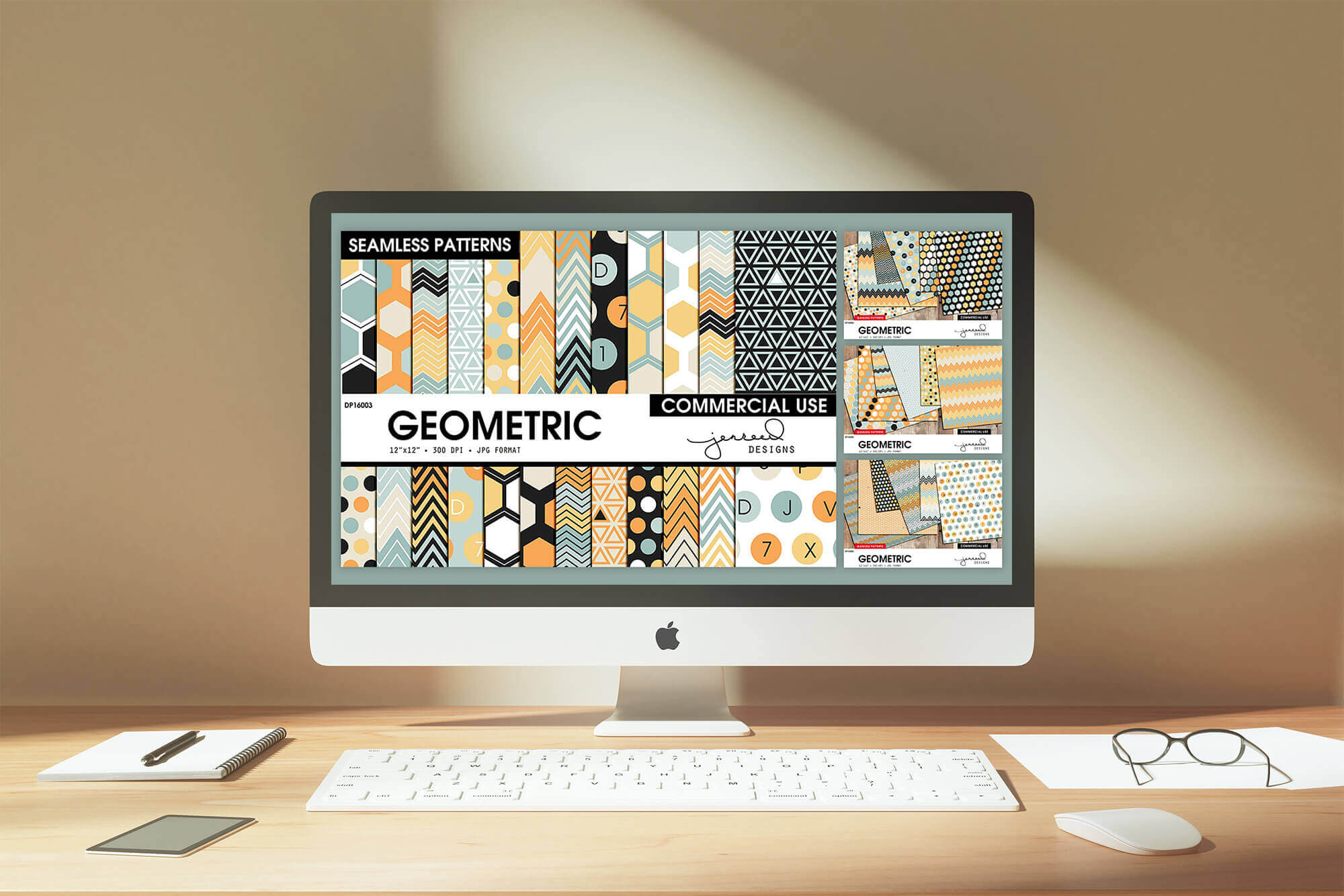 Preview Geometric Seamless Patterns on Computer.