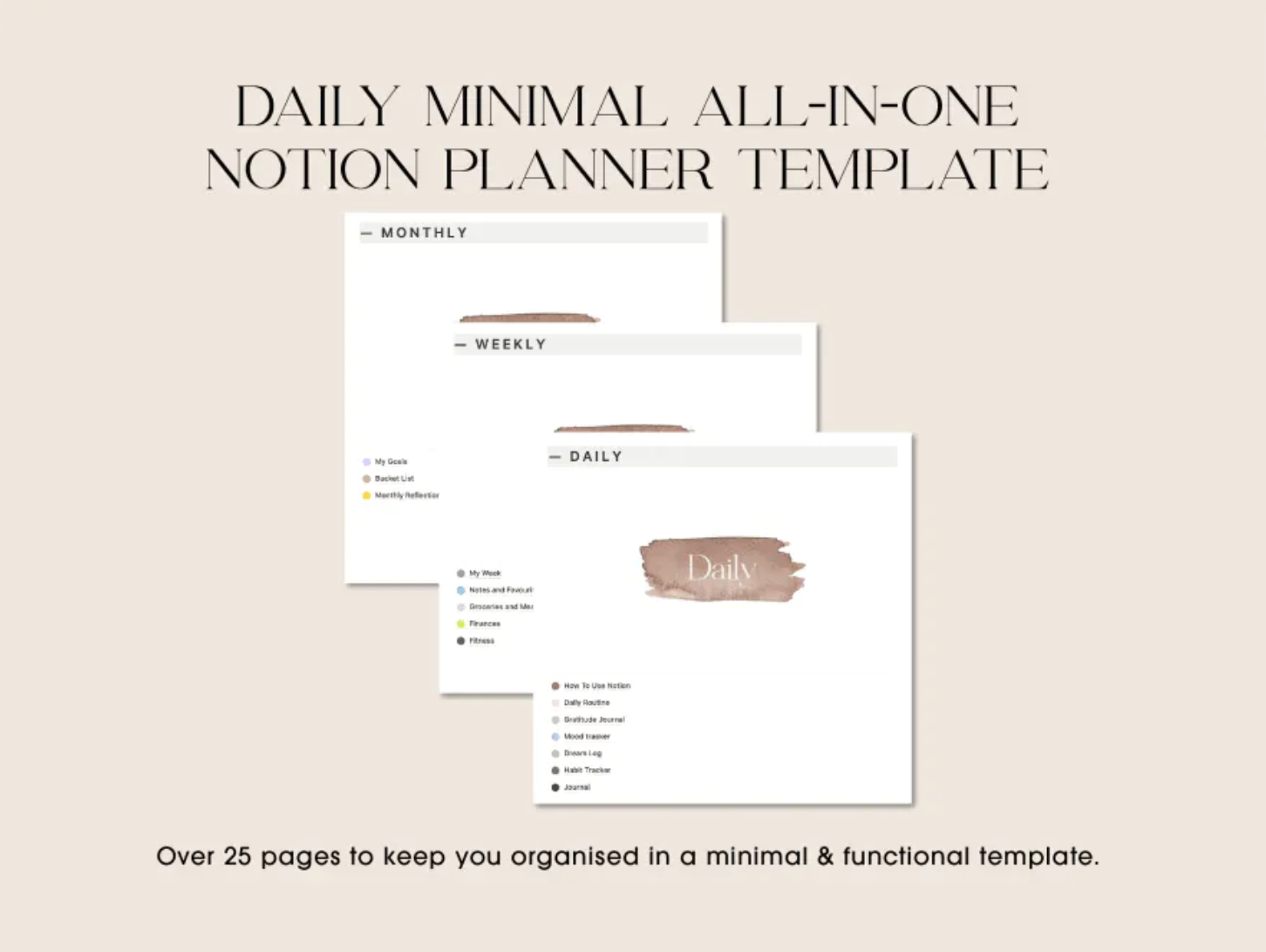Aesthetic All In One Notion Template | 25 + Pages | Daily, Weekly and Monthly Templates | Finance and Meals Tracker.