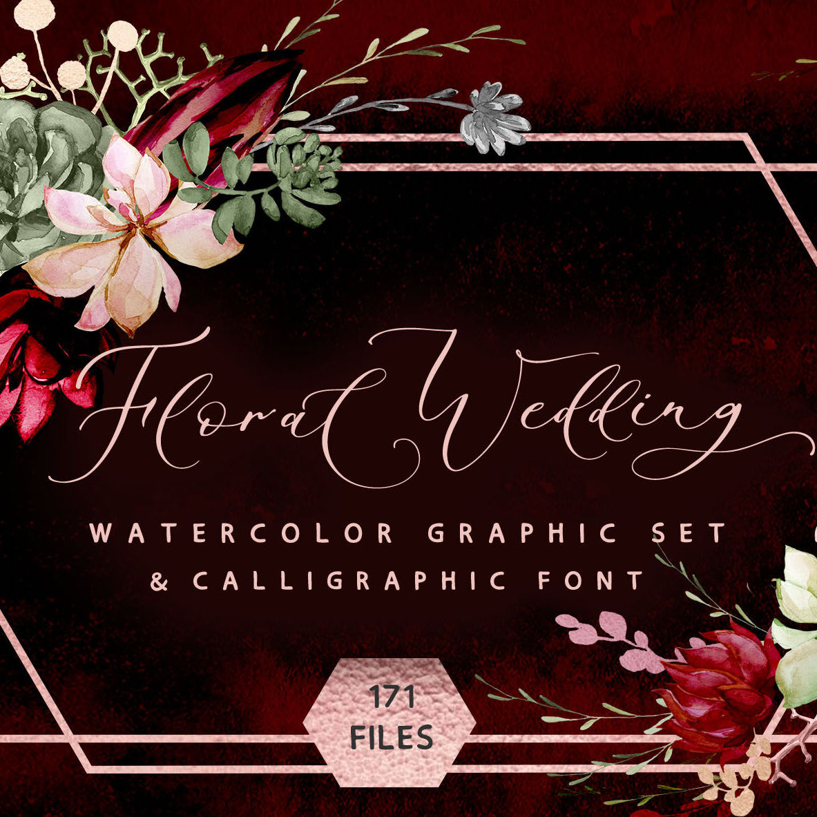 Rustic Floral Wedding Clip Art & Calligraphic Fonts