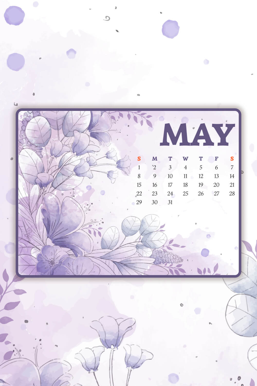 Free Purple Fully Editable May Calendar pinterest.