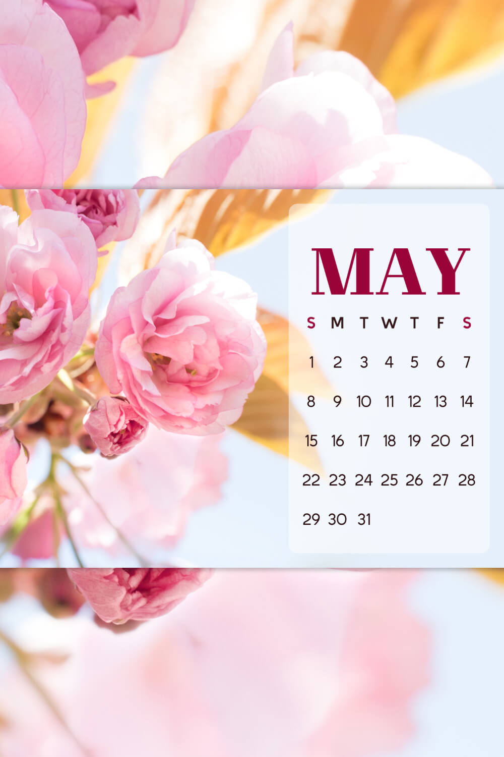 Bright Flowers Free May Calendar pinterest.