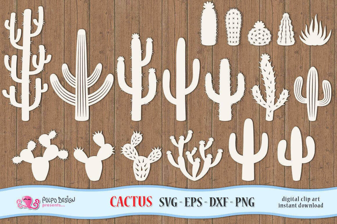 White Cactuses on Brown Background.