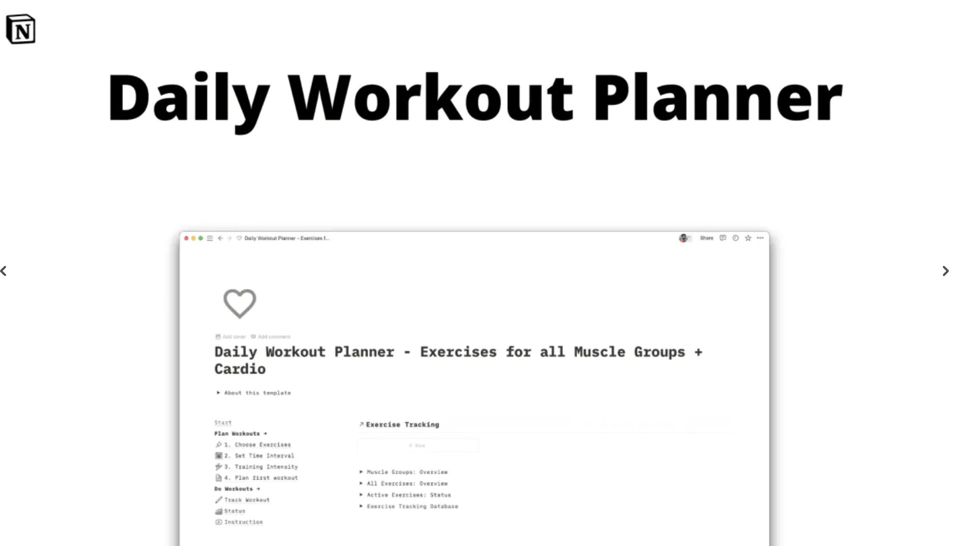 Daily Workout Planner in Notion - Exercises for all Muscle Groups + Cardio