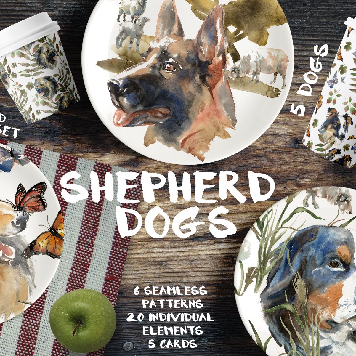 Shepherd Dogs Watercolor Set cover image.