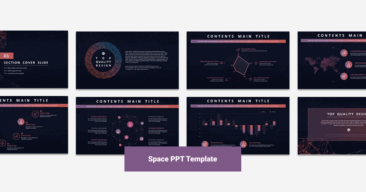 Eight Slides of Space PPT Template.