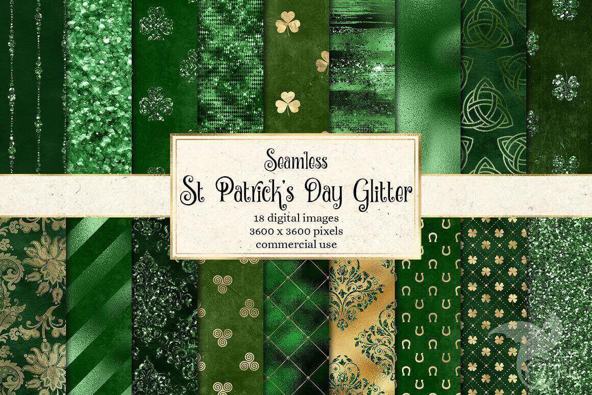 St Patricks Day Glitter Digital Paper Preview.