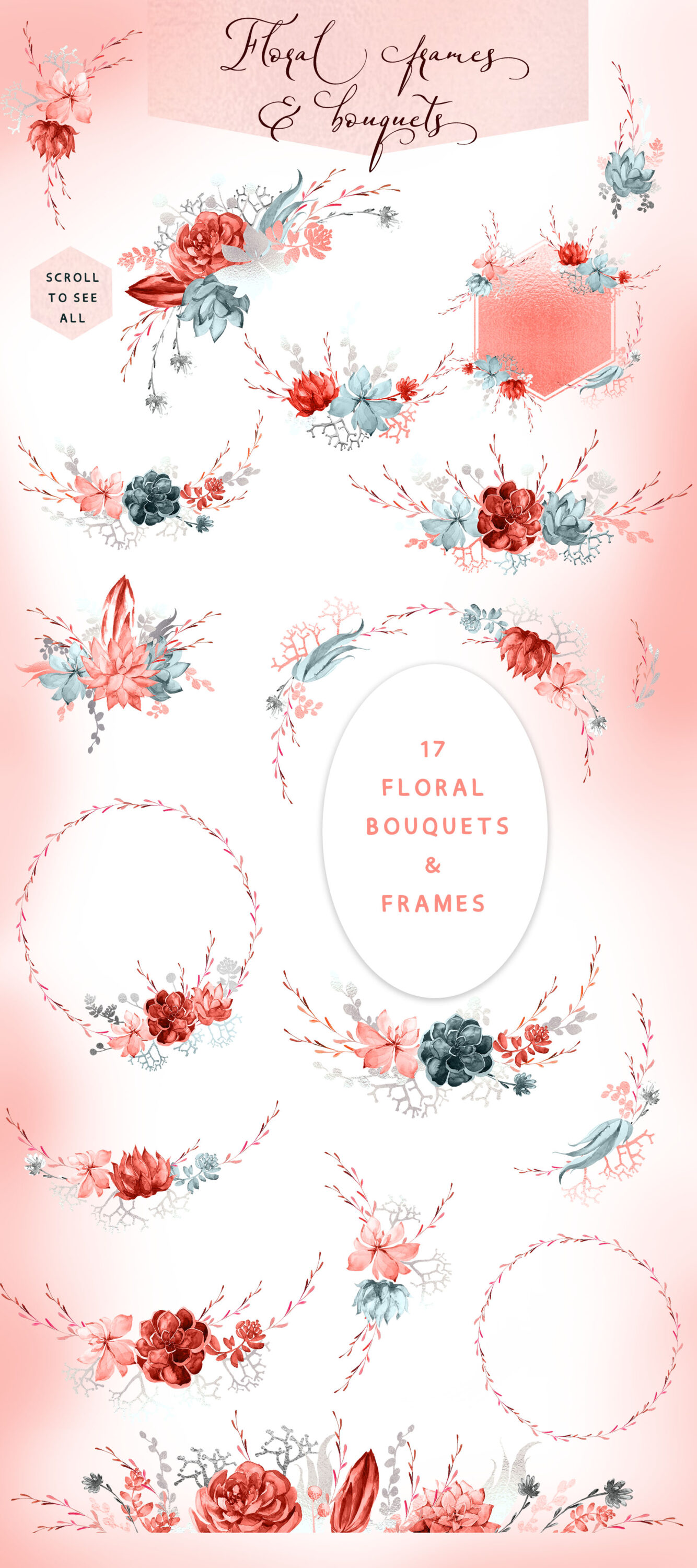 Coral Floral Wedding Clip art & Calligraphic Fonts pinterest.