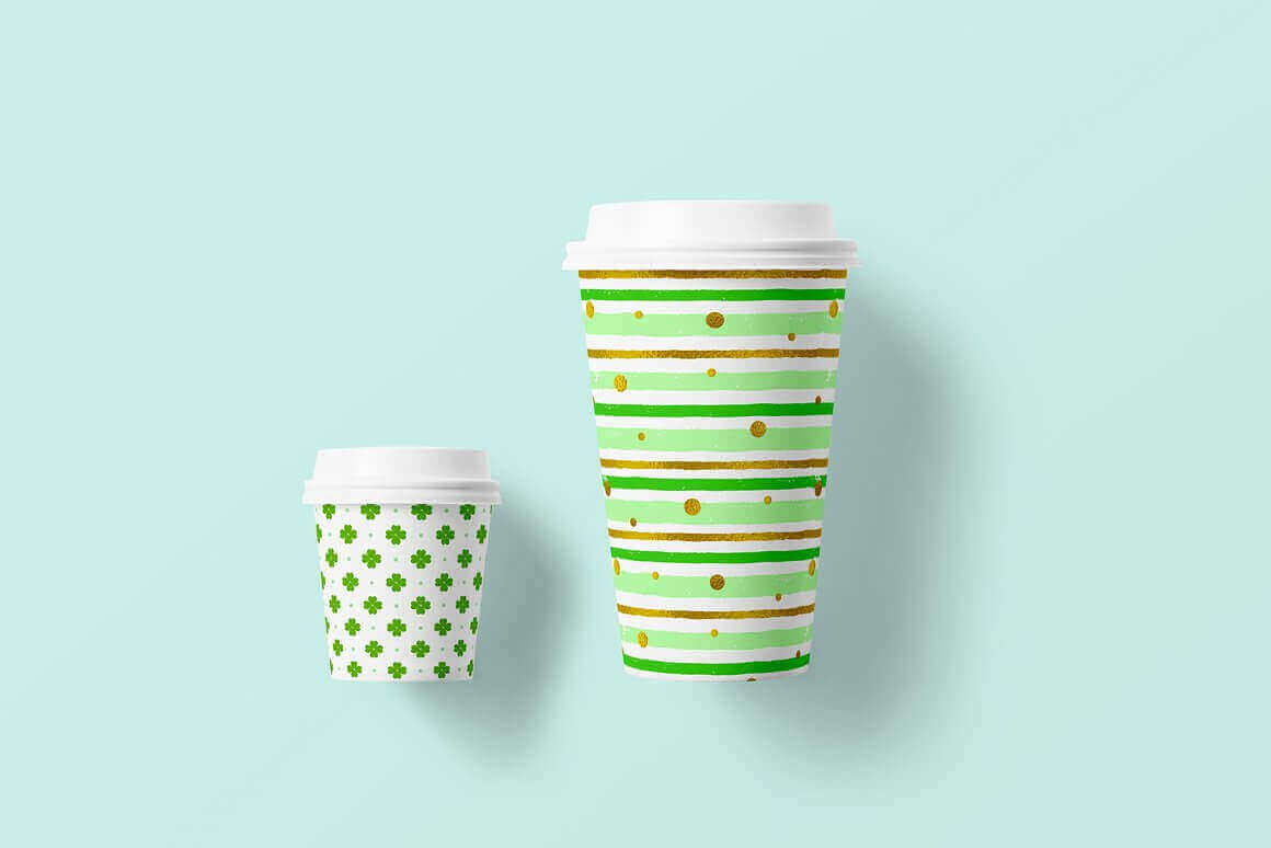 Two Cups for Coffee in St. Patrick's Day Design.