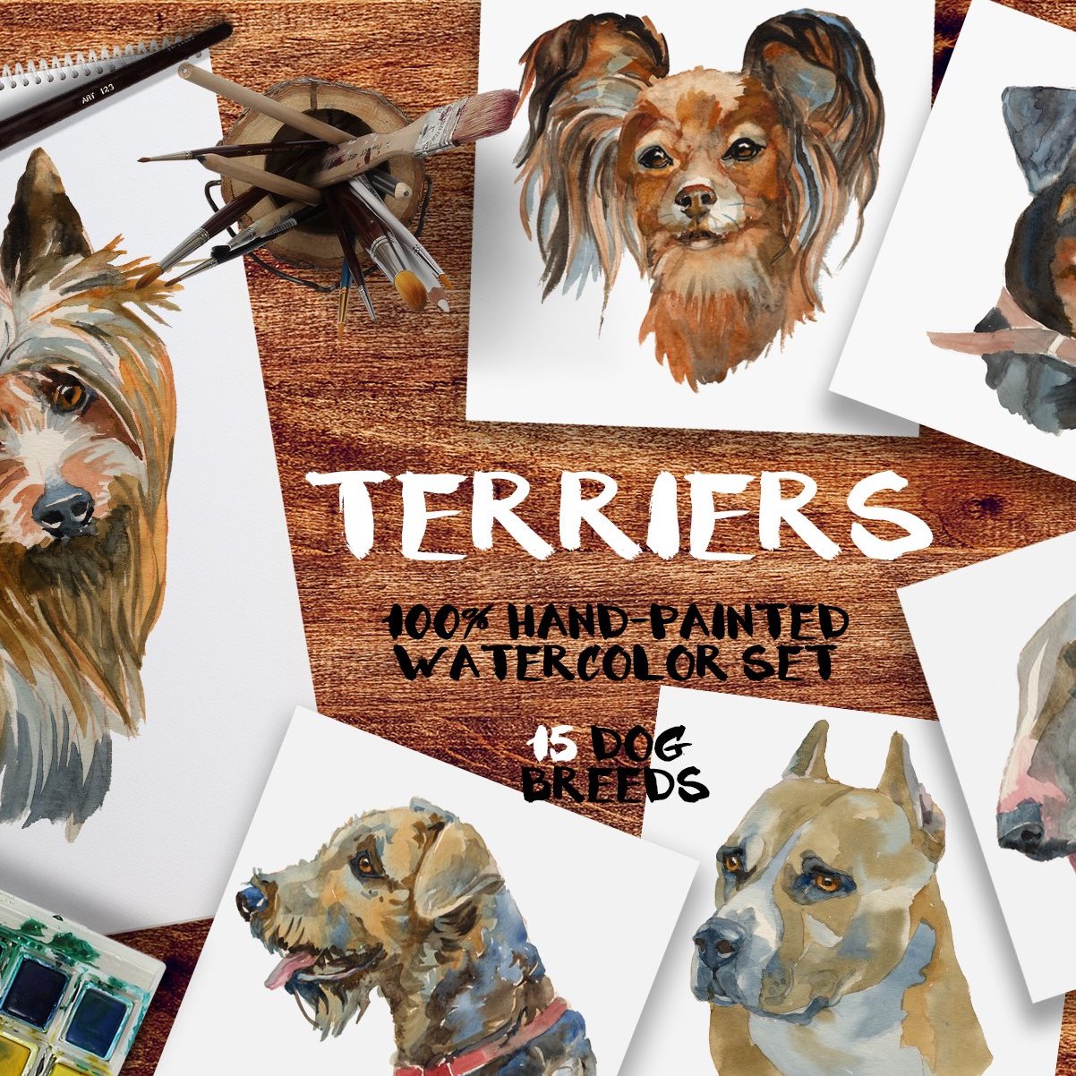 terriers watercolor set