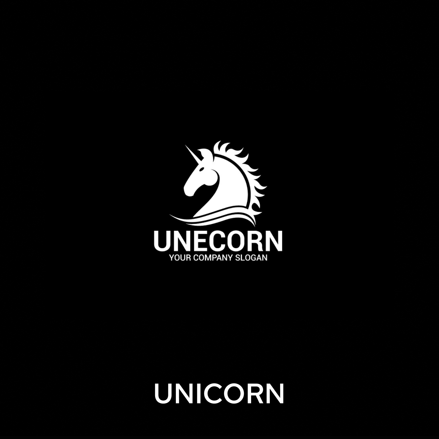 Unecorn mono color logo company name.
