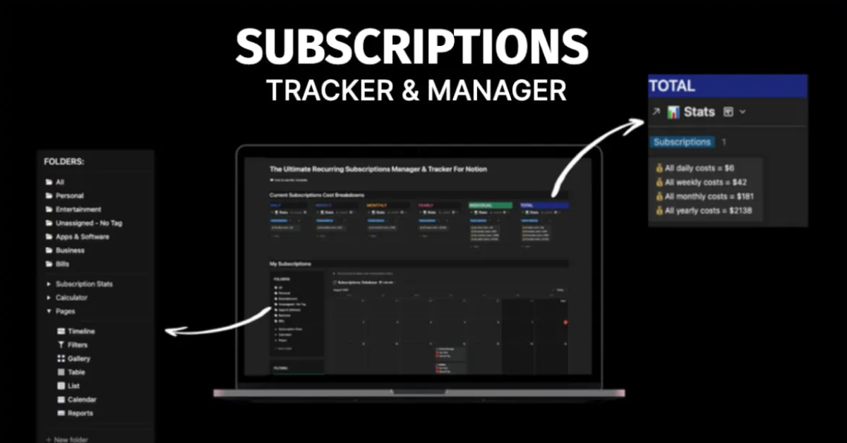 Best recurring subscriptions tracker and manager for notion.