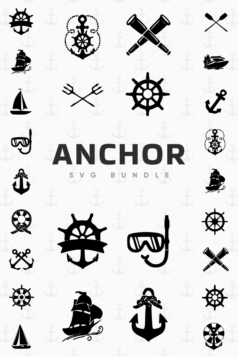 Images of Marine Symbols and Accessories (anchors, helms, trident, spyglasses, ships).