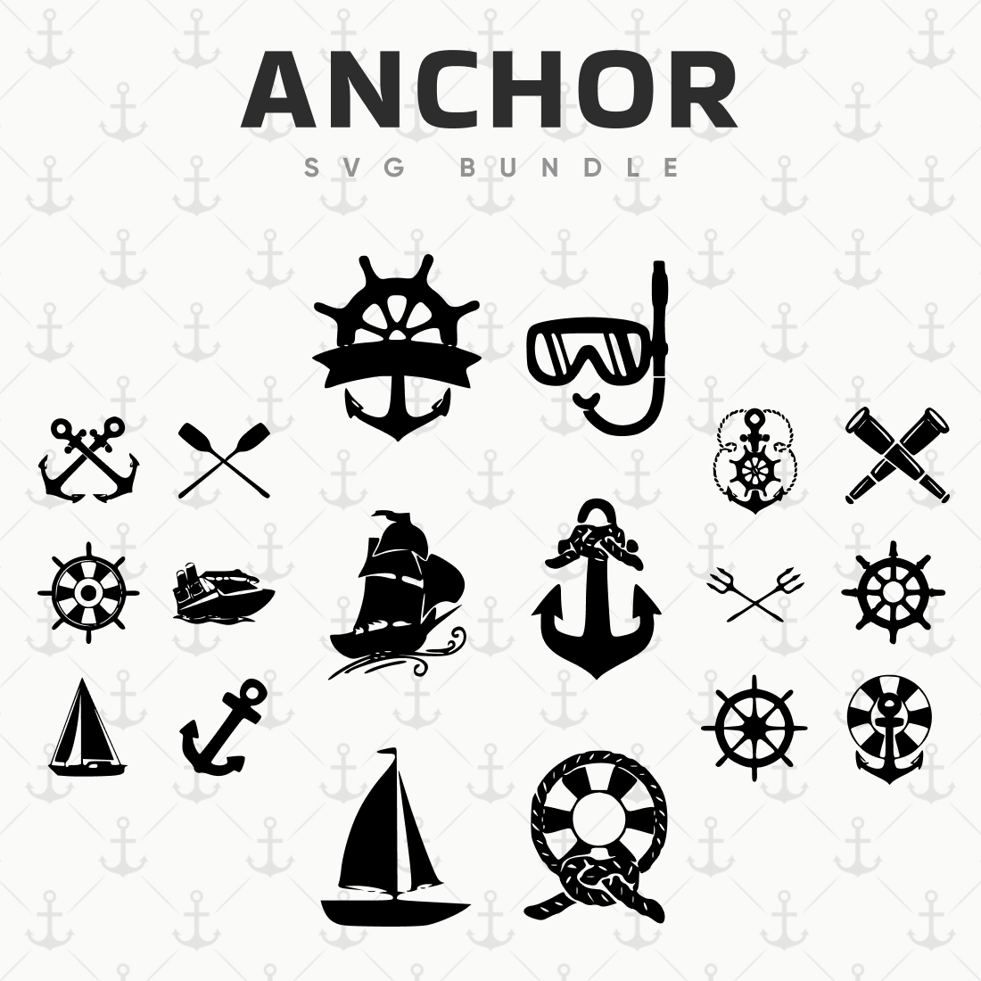 Black Symbols of Anchor SVG Bundle.