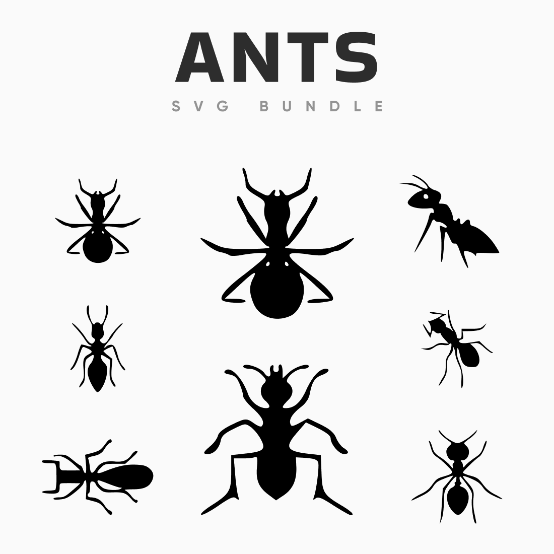 Black and white ants SVG bundle.