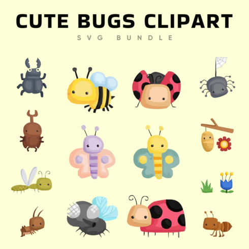 Cute bugs clipart svg bundle.