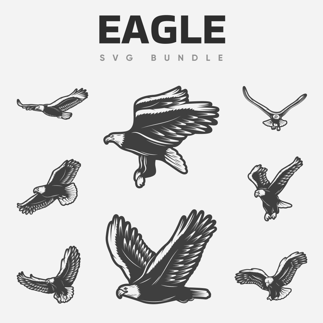 The eagle svg bundle is shown in black and white.