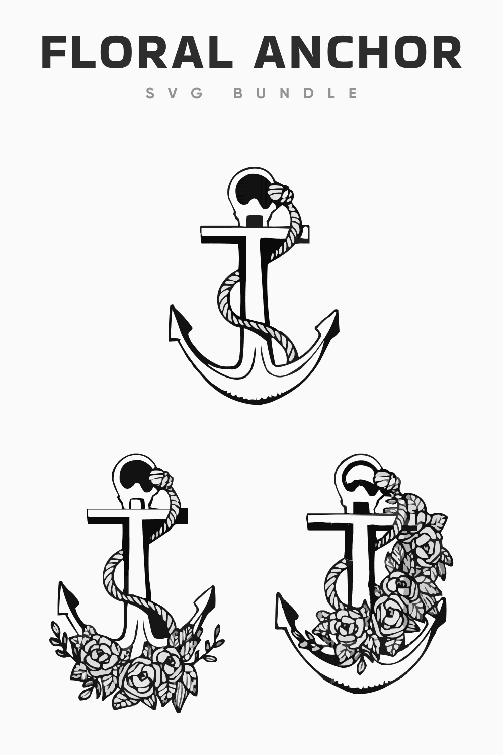 Three Large Anchors with Roses and Ropes.
