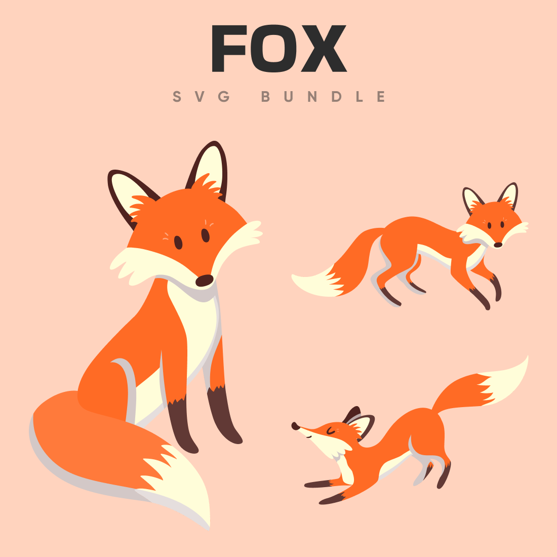 Set of three fox illustrations on a pink background.