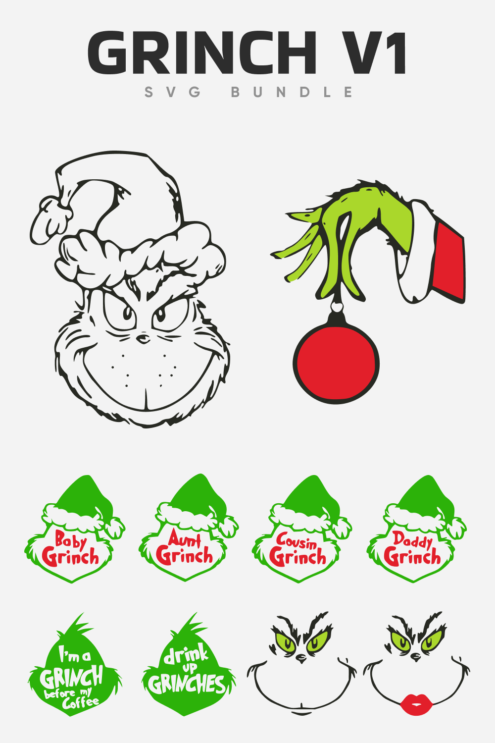 Family Grinch in Christmas hats.