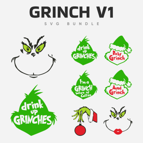 Collection of Grinch Faces different mood.