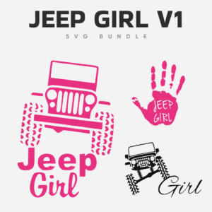 Big Pink Jeep and near it image girl's handbreadth and Small Black Jeep.