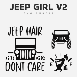 Images of a jeep and the inscription Jeep's hair don't care.
