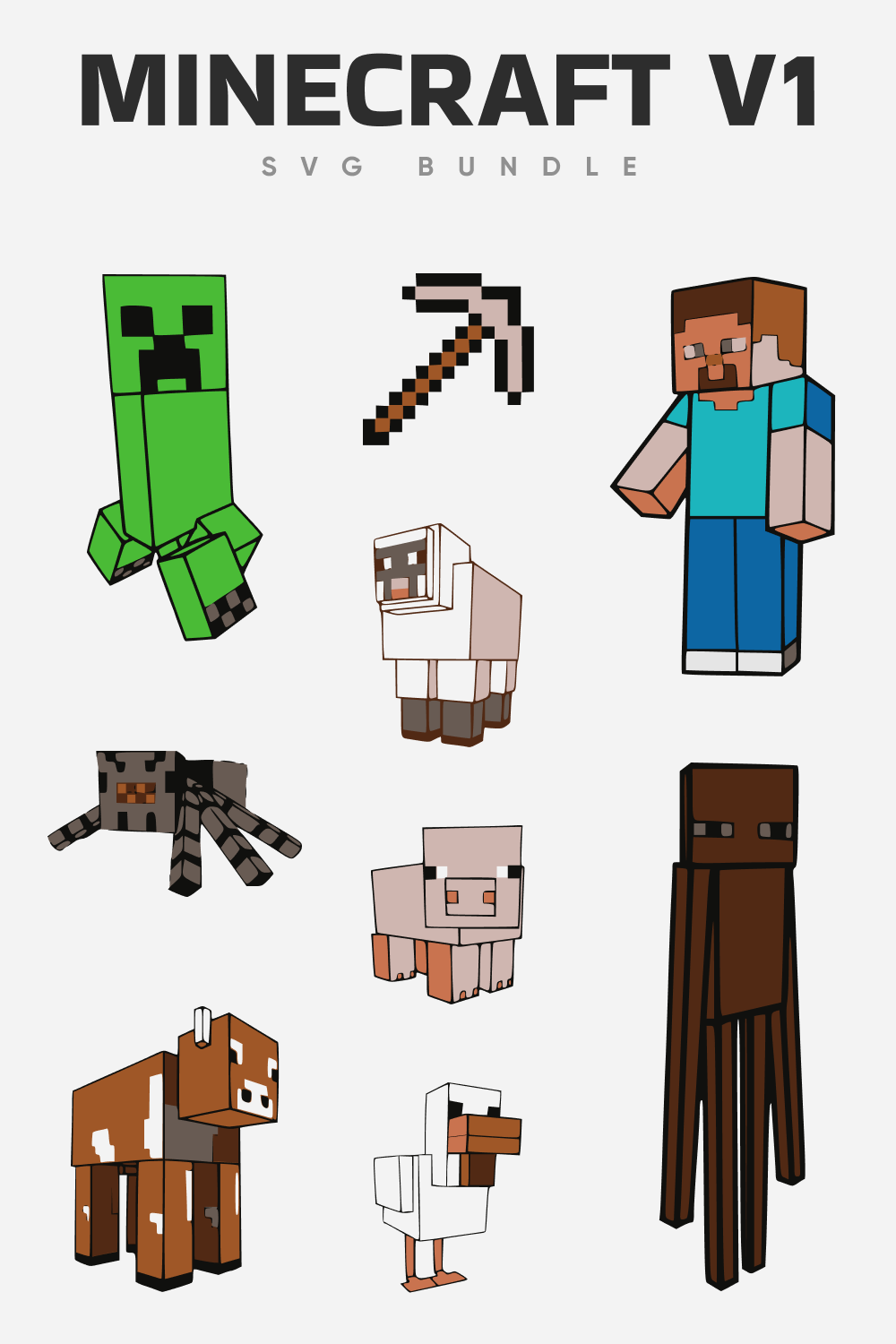 Characters of the game Minecraft Creeper, Sheep, Hero, and others.