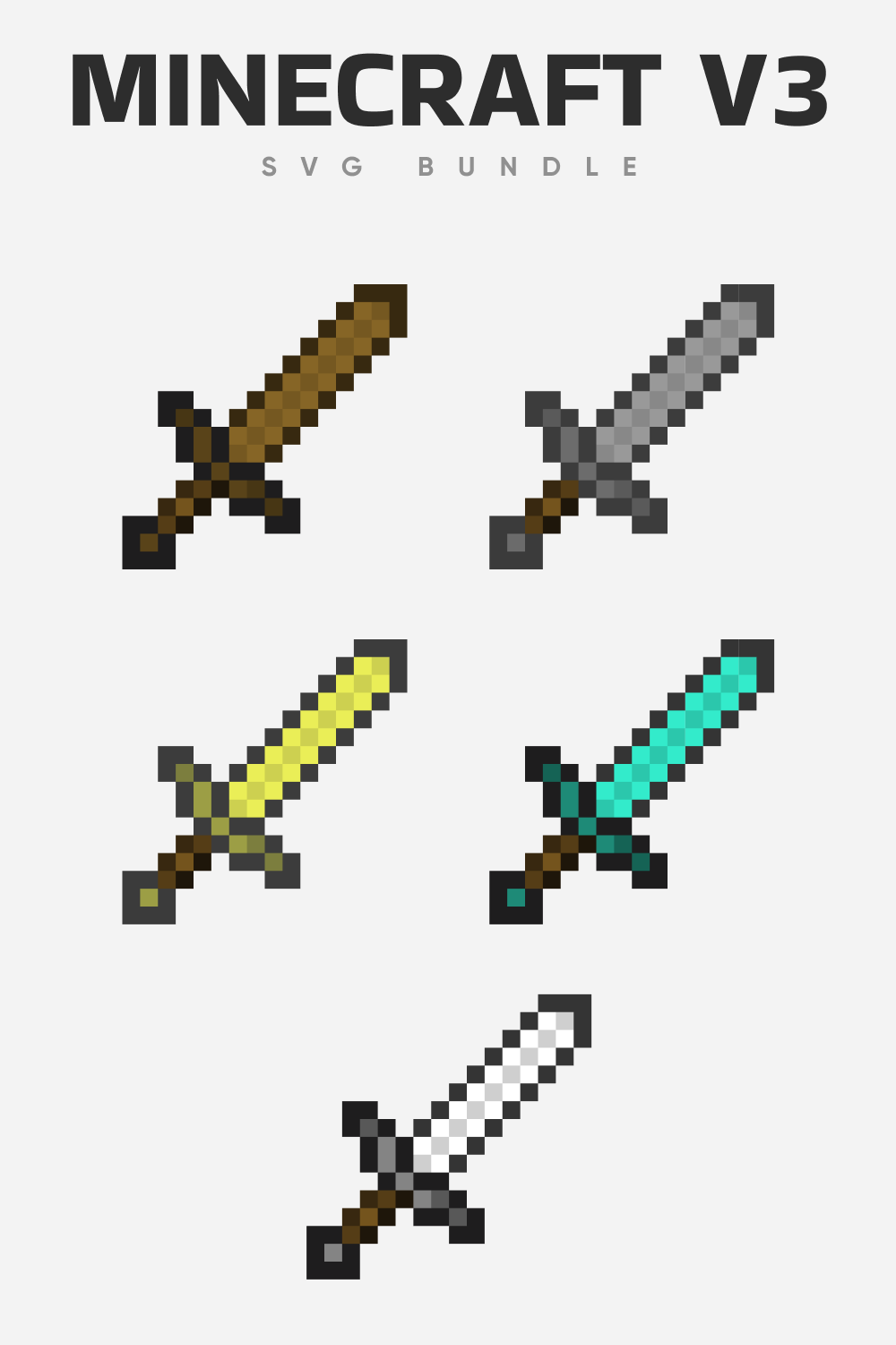 Different types of weapons in minecraft, metal, diamond, wood and others.