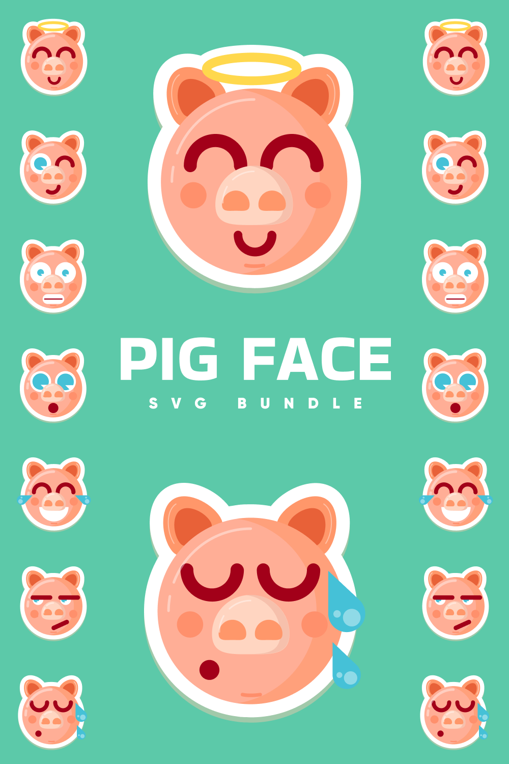 Pig face with many different facial expressions.