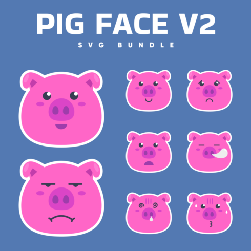 Pink pig face set with different expressions.
