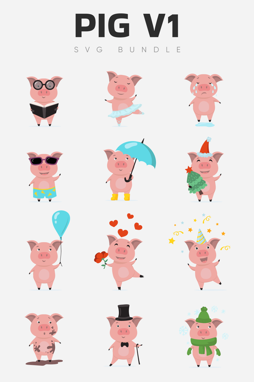 Bunch of pigs with different expressions on them.