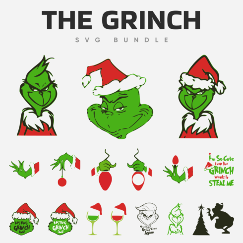 Square Picture the Big collection of Grinch in different mood for happy winter holidays.