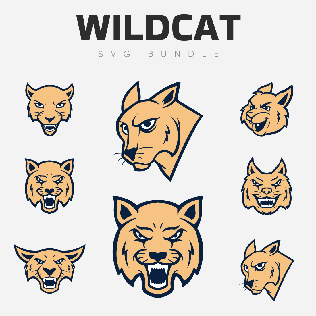 Many Heads of Wildcat SVG Bundle.
