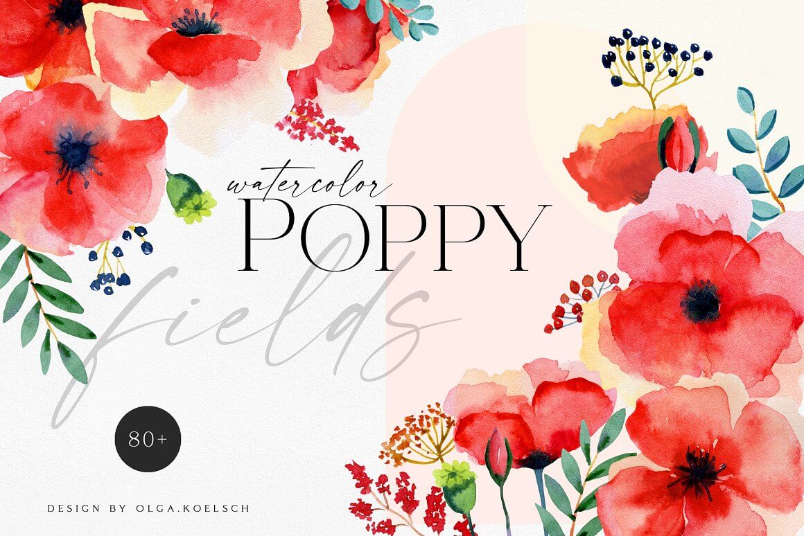 30% Sale Watercolor Poppy Fields – MasterBundles
