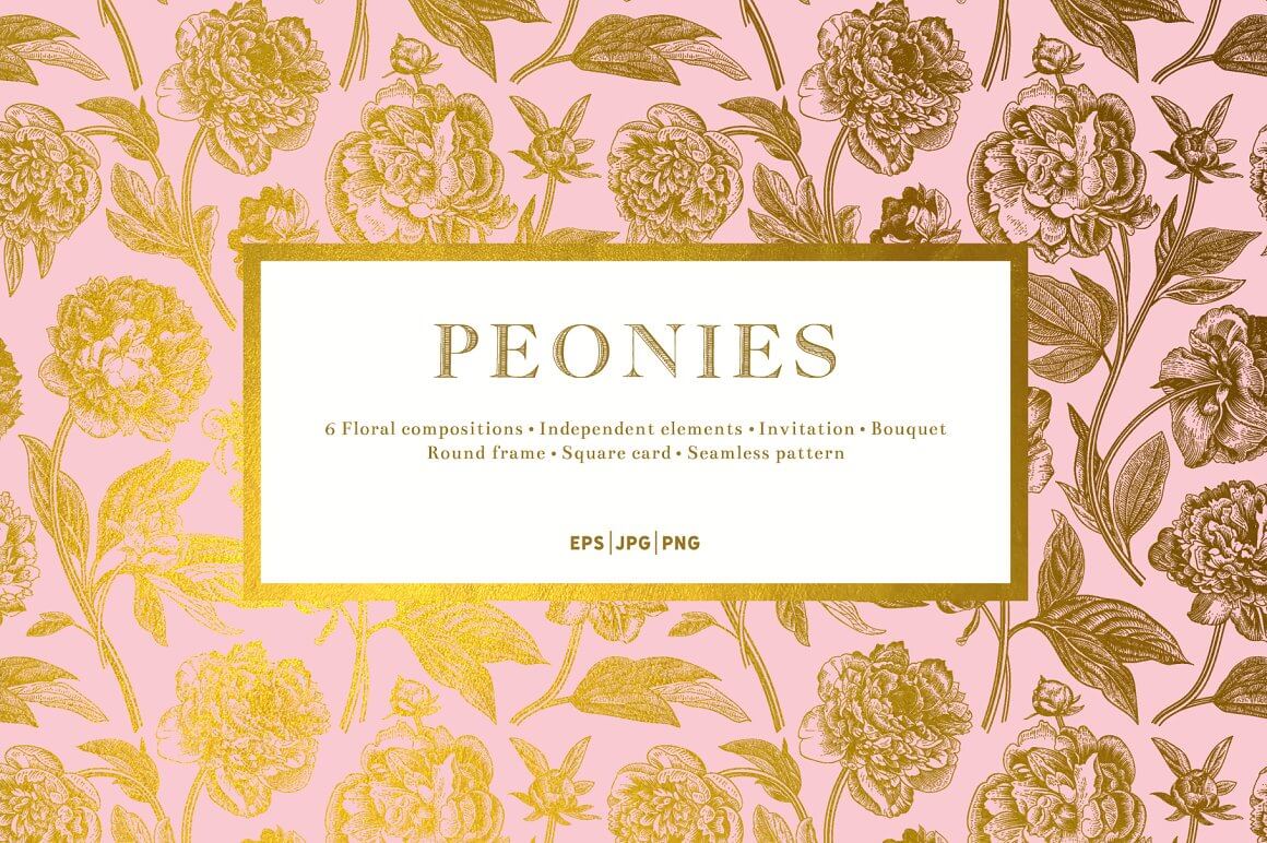 Peonies Cover Vintage Gold.