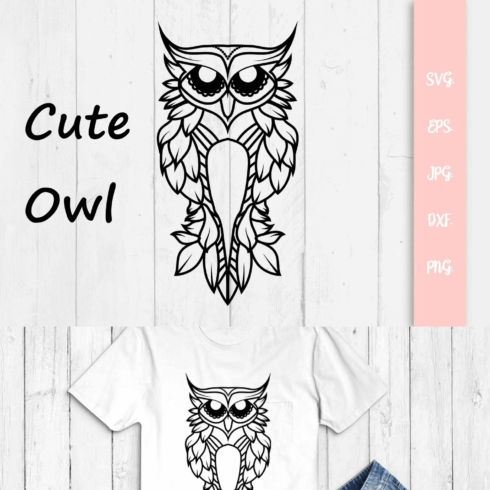 T - shirt with an owl on the front and an owl on the back.