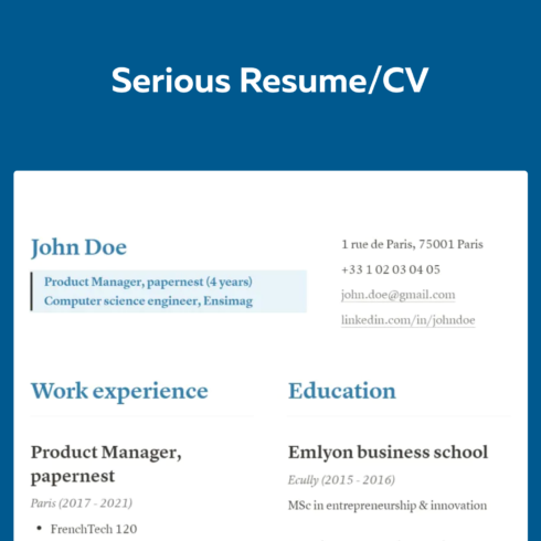 Serious resume CV.