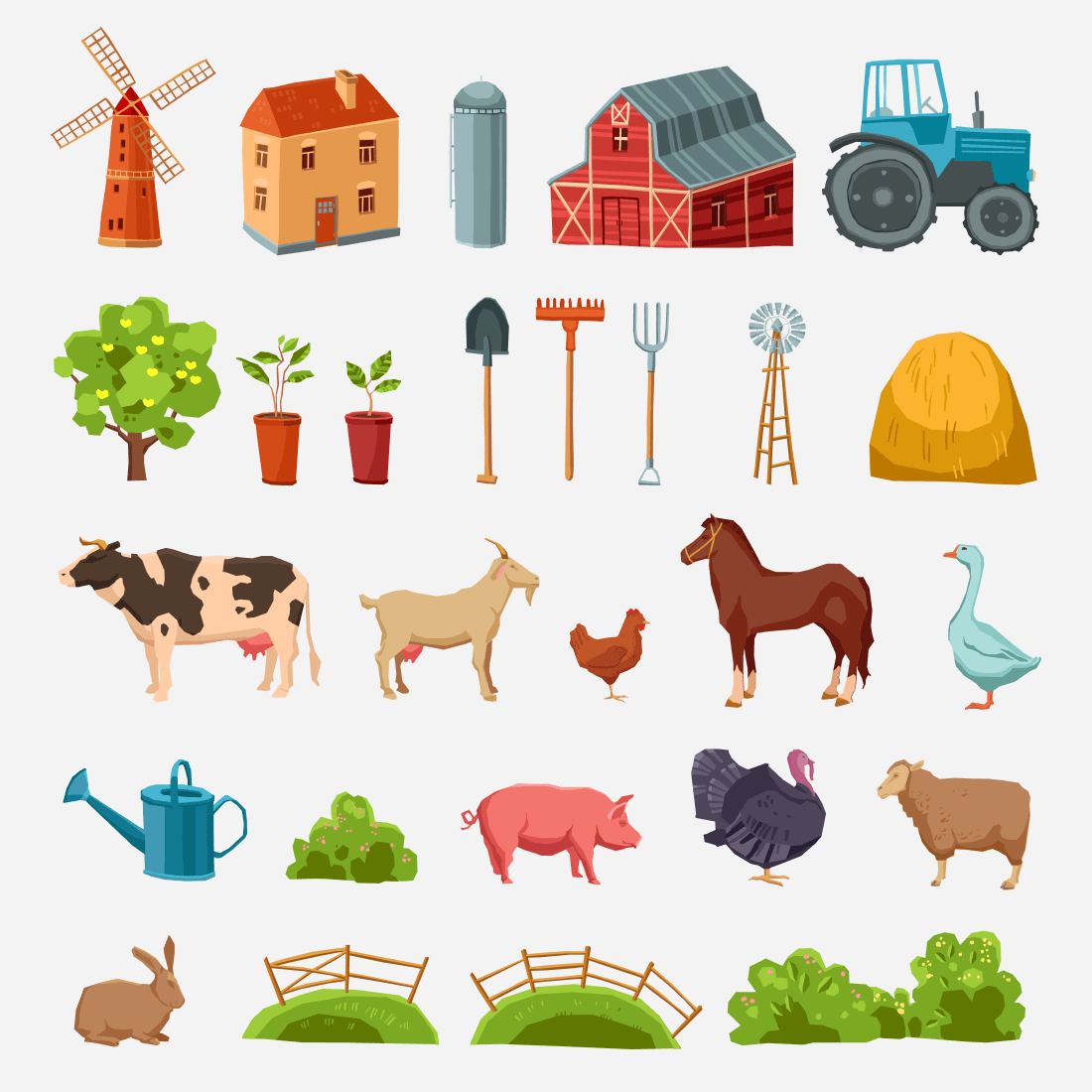 Mill, Barns, Plants, Animals and Agricultural Machinery.