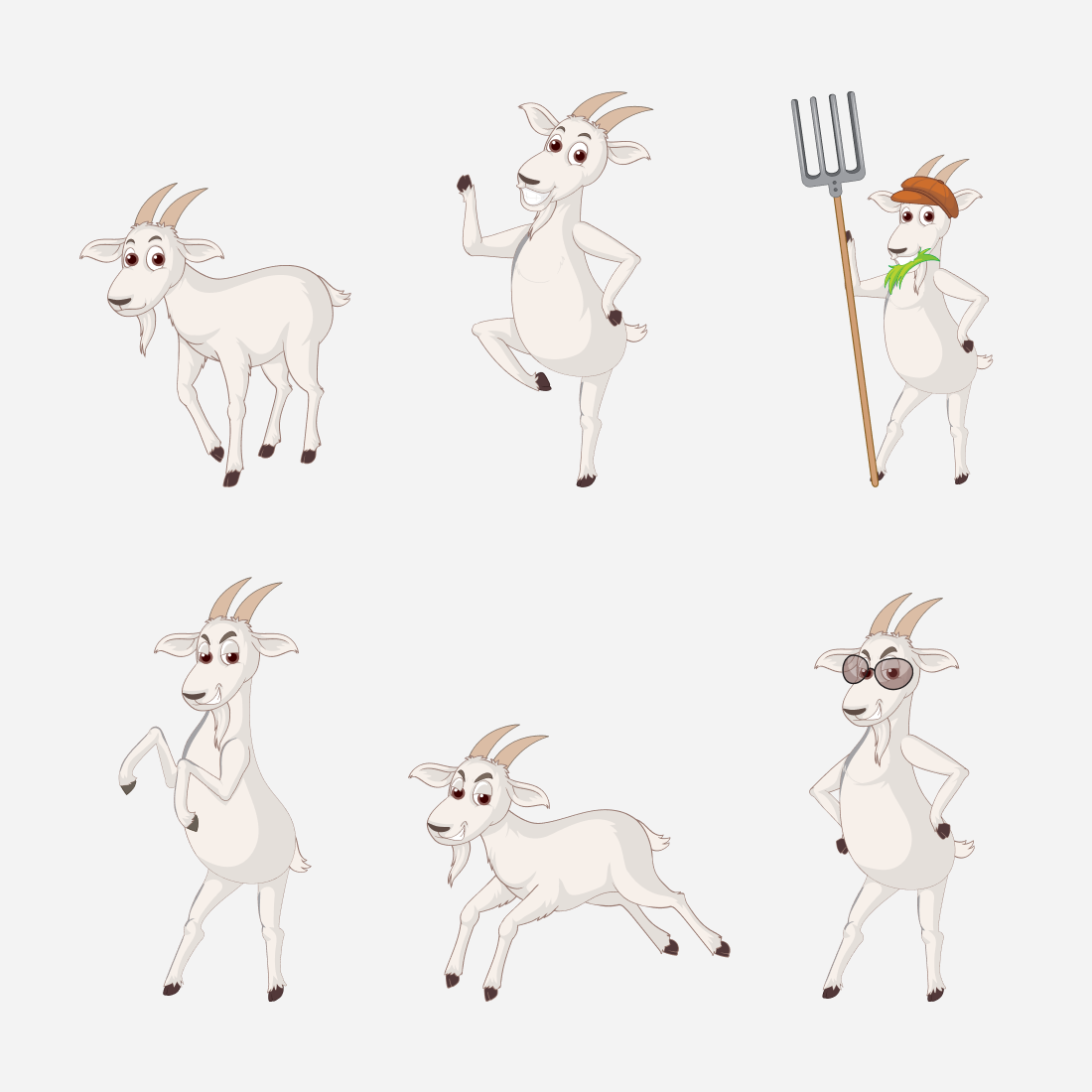 Set of goats with different poses and poses.