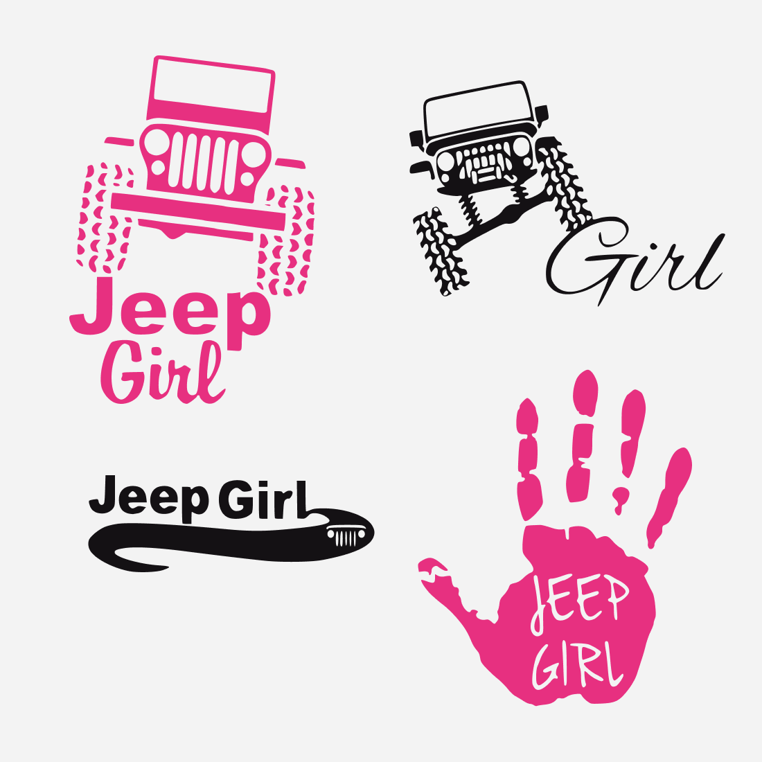 Jeep Girl inscription and the image of jeeps in motion.