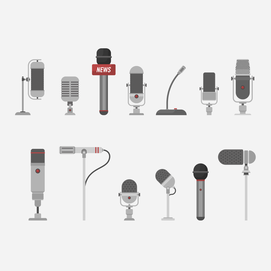 Two rows of microphones of different configurations.
