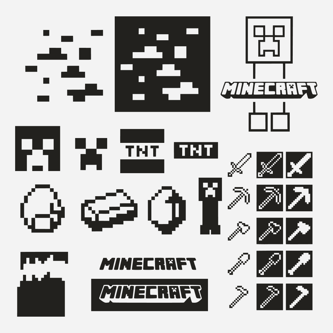 Creepers and ore and other things from minecraft Silhouette Minecraft SVG.