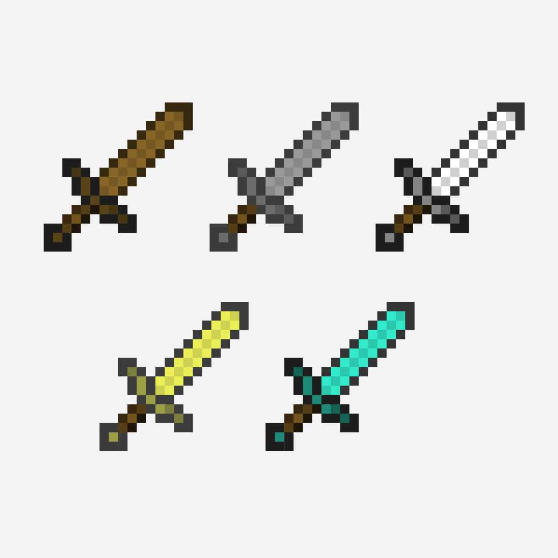 Weapons helping in the game of minecraft from different materials.