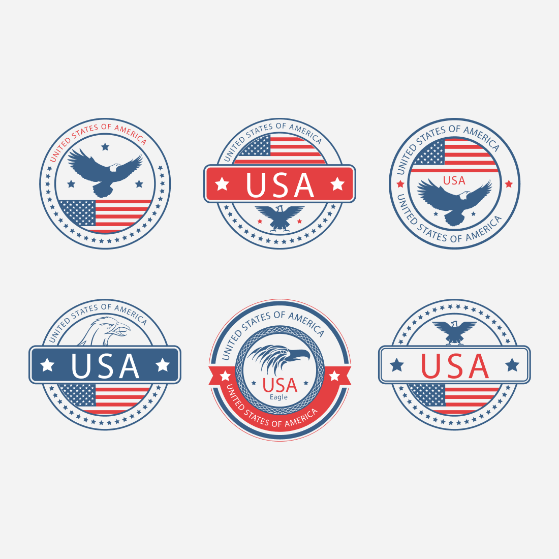 Six Examples of Patriotic SVG Bundle of USA Eagle.