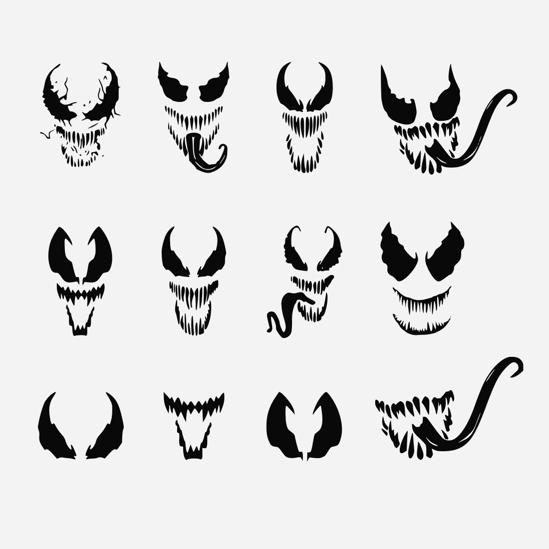 Venom SVG Bundle, Twelve Small Masks.