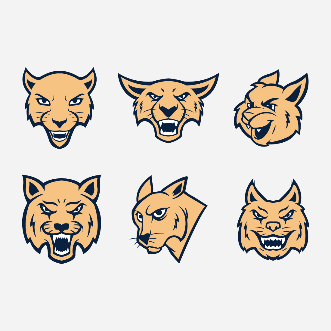 Six Heads of Wildcat SVG Bundle.