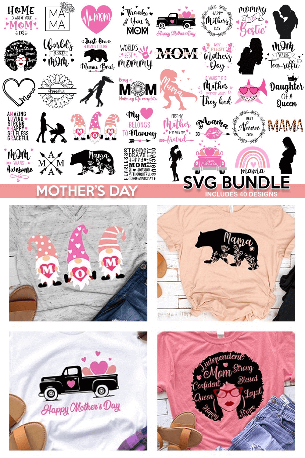 Mama SVG Bundle Includes 40 Designs.