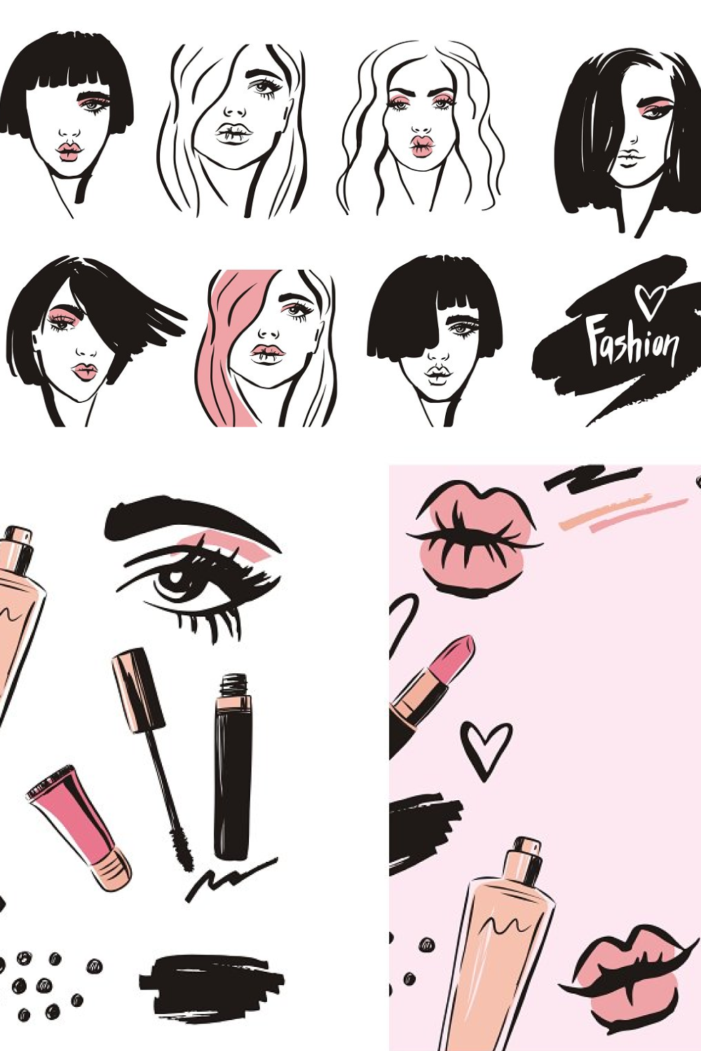 Mascara, lipstick, shadows and other women's makeup items.