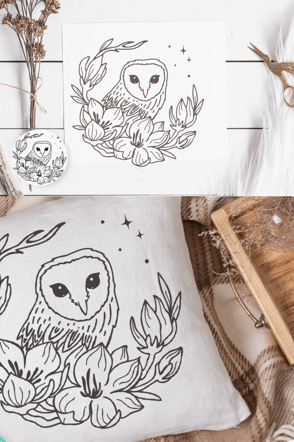 Various Using Boho Owl with Flowers SVG.
