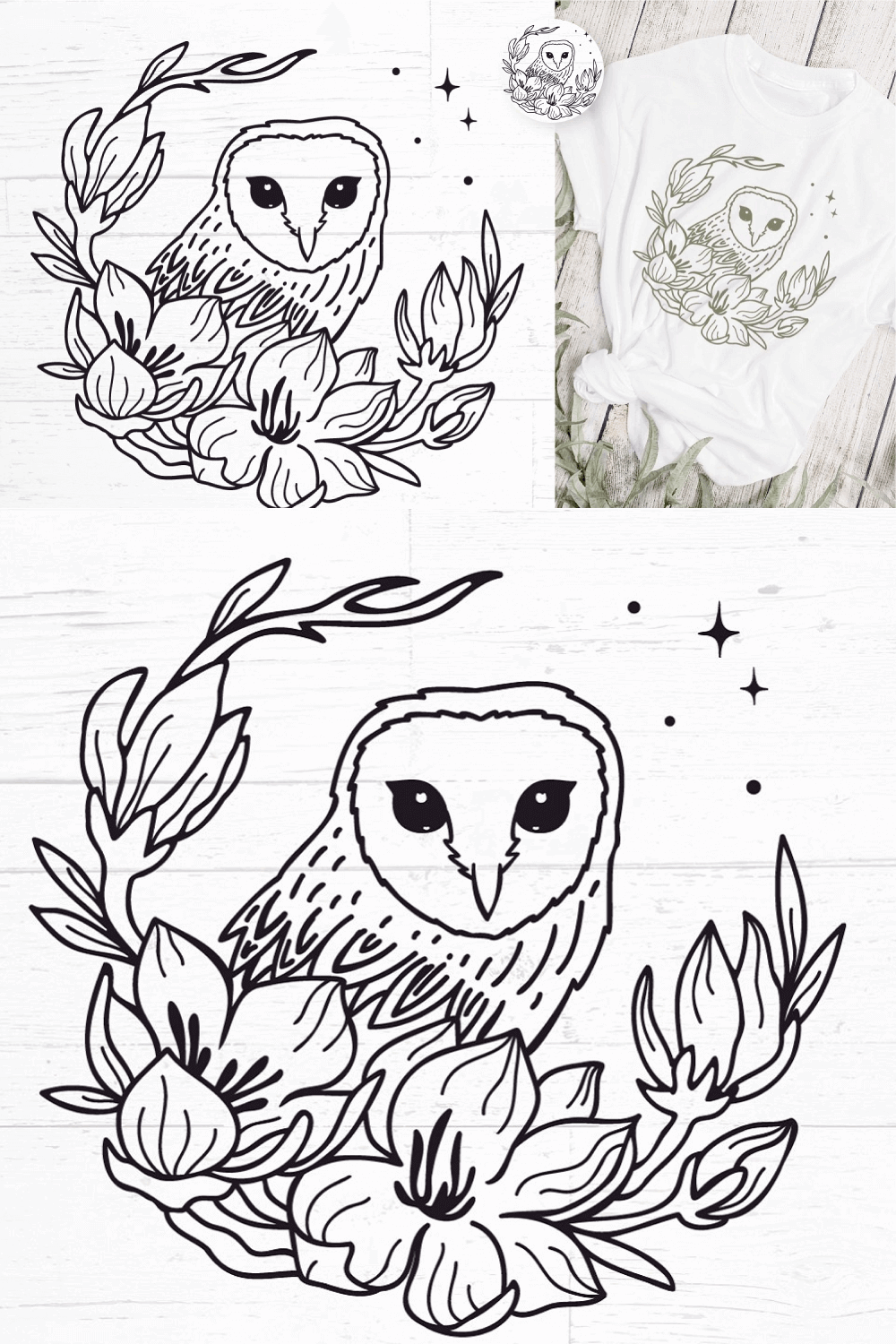 Boho Owl with Flowers SVG.